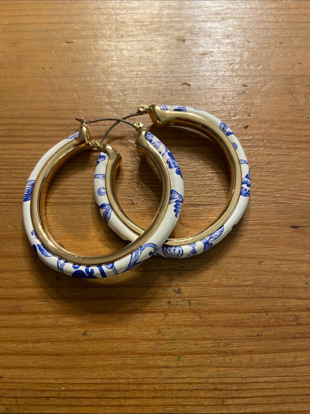 Blue & White Floral Hoop Earrings
